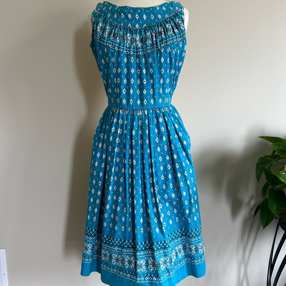 Vintage 1960s Blue Bandana Print Cotton Sundress
